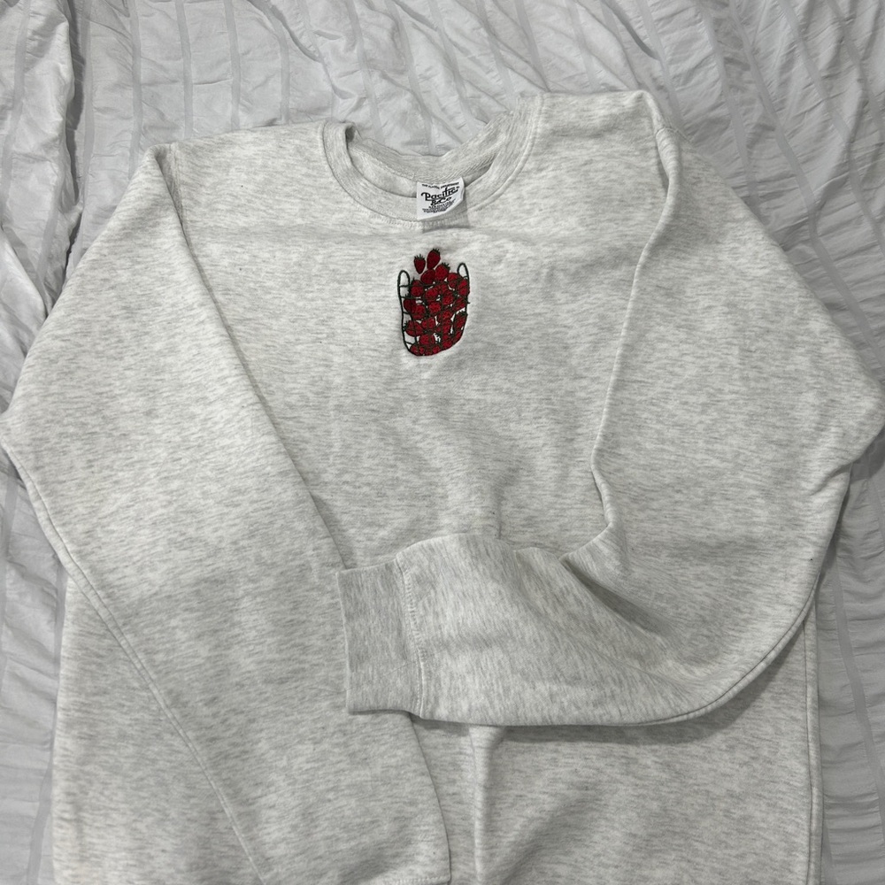 Gray Sweatshirt with Strawberry Basket Embroidery